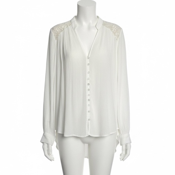 Free People White Lace Peasant Blouse Size XS Gauzy Boho Button Up Edwardian - Picture 2 of 9